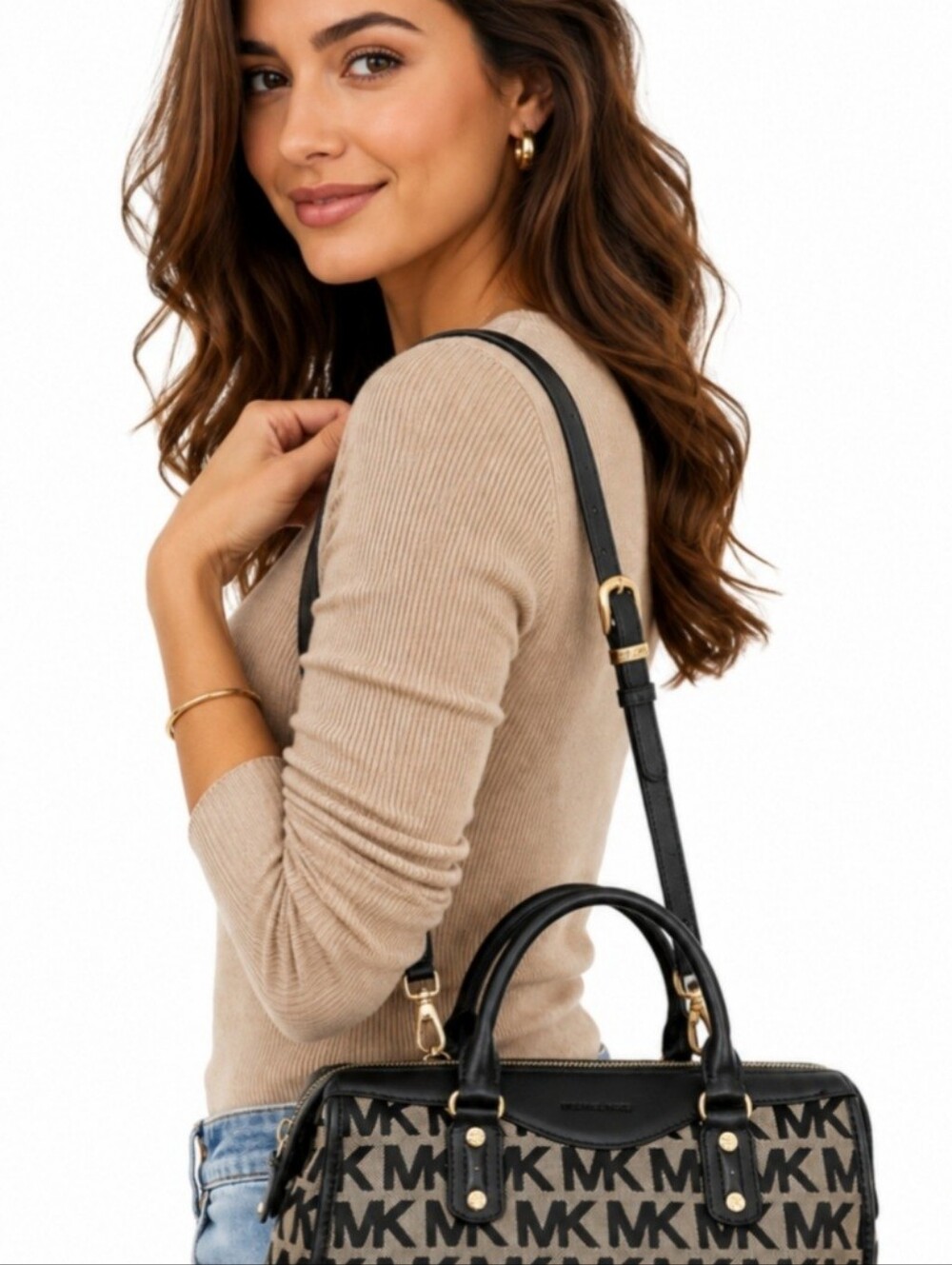 Vintage Michael Kors Black & Tan Jacqaurd/Leather Satchel ***NEAR PERFECT*** - Picture 2 of 13